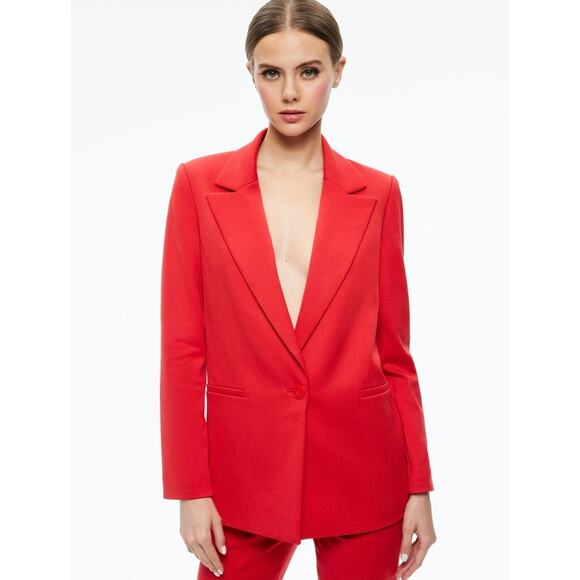 Alice + Olivia Denny Boyfriend Blazer 6 Red Single Button Tailored Jacket Suit - Picture 1 of 16
